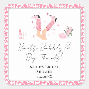 Thank You Cowboy Boots & Bubbly Bridal Shower Square Sticker