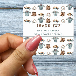 Thank You Cowboy Pattern Baby Shower  Square Sticker