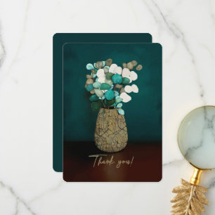 Thank You! Crackled Vase Silver Dollar Flowers Thank You Card