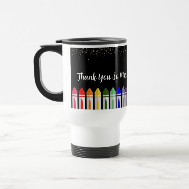 Thank You Crayon Star Design for Teacher Travel Mug (Left)