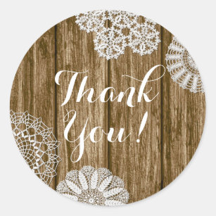 Thank You Crochet Doilies on Rustic Wood Country Classic Round Sticker