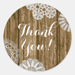 Thank You Crochet Doilies on Rustic Wood Country Classic Round Sticker