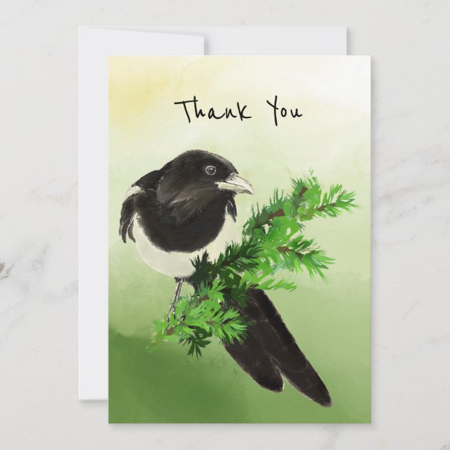 Thank You Curious Magpie Garden Bird Wildlife Art  Card (Front)