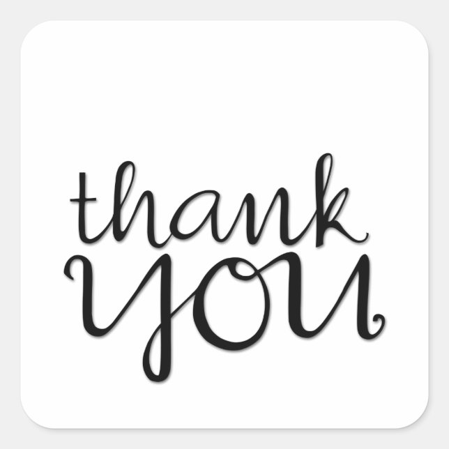 Thank You Cursive black Square Sticker (Front)
