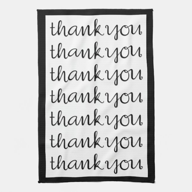 Thank You Cursive black Tea Towel (Vertical)