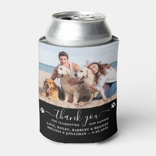 Thank You Custom 2 Pet Photo Dog Wedding Favour Can Cooler (Can Front)