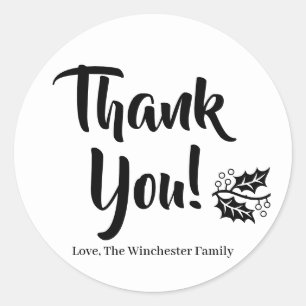Thank You custom black script foliage Thanksgiving Classic Round Sticker
