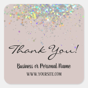 Thank You Custom Business Rainbow Glitter Square S Square Sticker