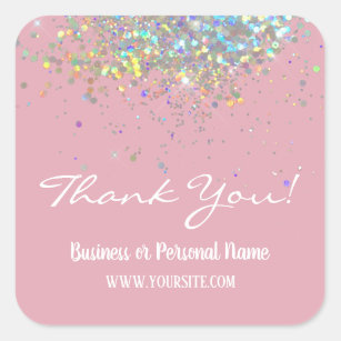 Thank You Custom Business Rainbow Glitter Square Sticker