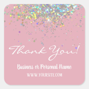 Thank You Custom Business Rainbow Glitter Square Sticker