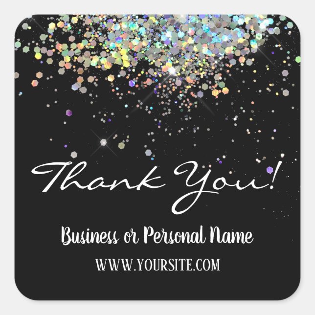 Thank You Custom Business Rainbow Glitter Square Sticker (Front)