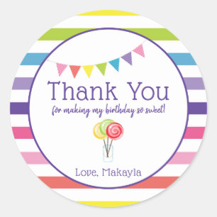 Thank You Custom Candy Birthday Party Favour Tag