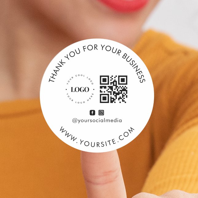 Thank You Custom Company Logo QR Code Social Media Classic Round Sticker (Creator Uploaded)