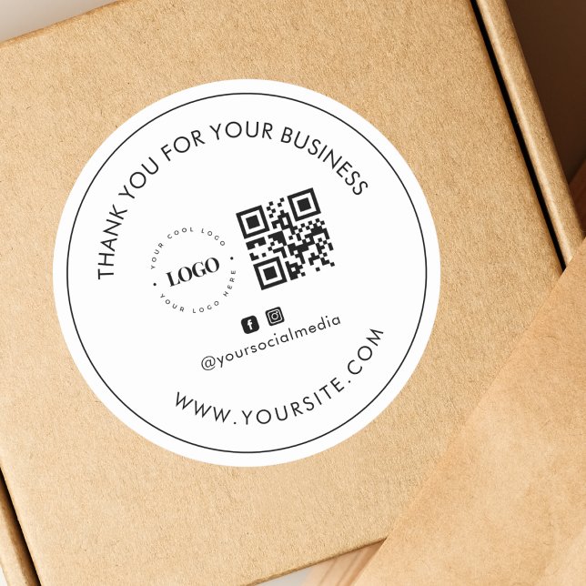 Thank You Custom Company Logo QR Code Social Media Classic Round Sticker (Creator Uploaded)