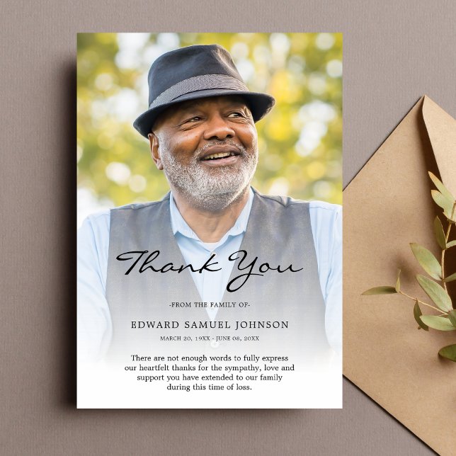 Thank You Custom Funeral Photo Sympathy Tribute  Card (Sympathy Thank You Photo Card)