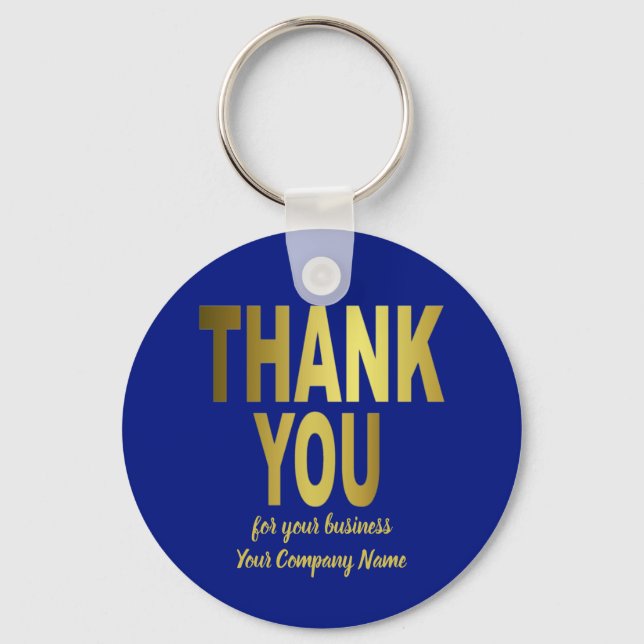 Thank You Customer Appreciation Gold Blue Business Key Ring (Front)
