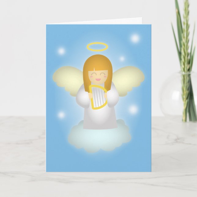Thank you, Cute and Happy Guardian Angel Thank You Card (Front)