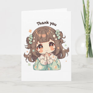 Thank You Cute Anime Girl Holiday Card
