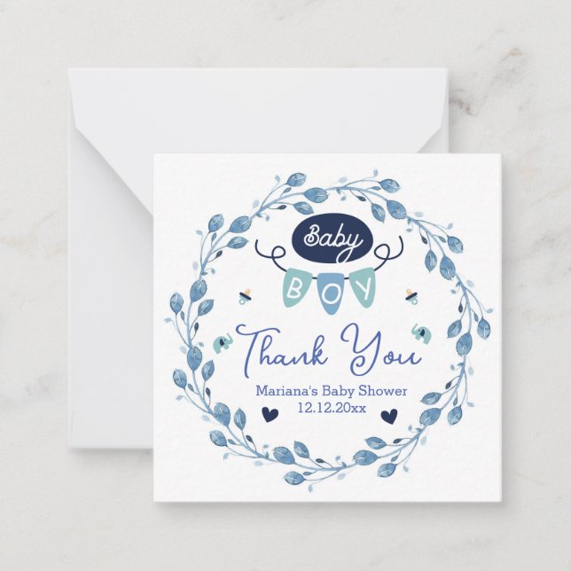 thank you cute baby shower blue botanical stylish card (Front)