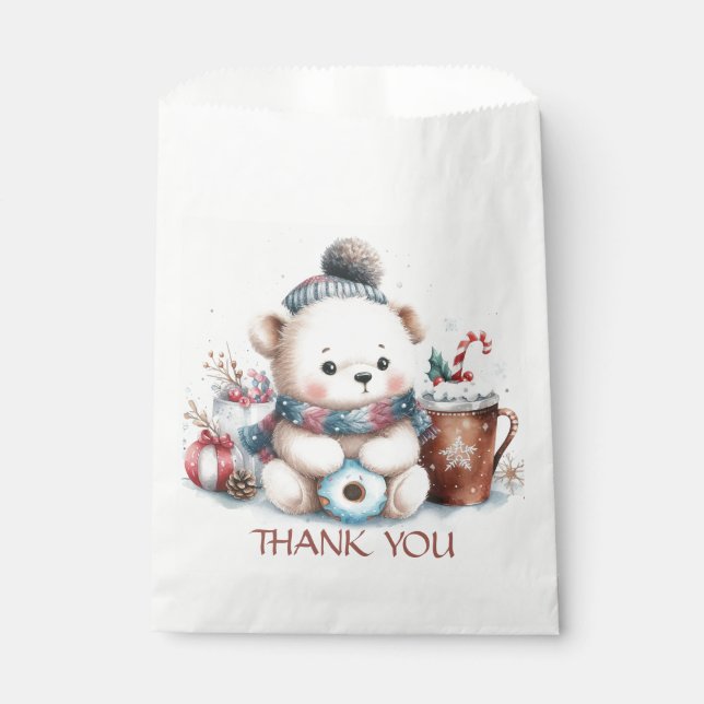 Thank you cute bear winter blue hat christmas  favour bags (Front)