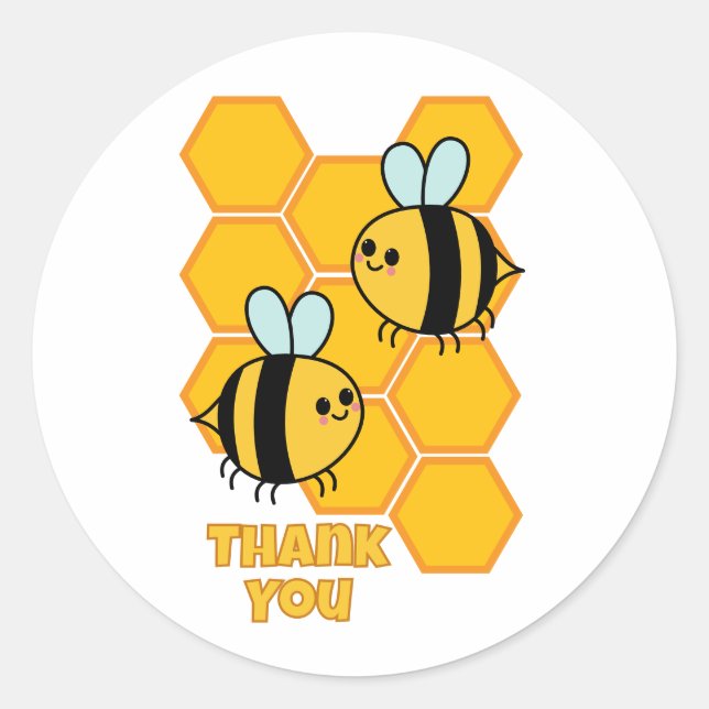 Thank You Cute Bees And Honeycomb Design Classic Round Sticker (Front)