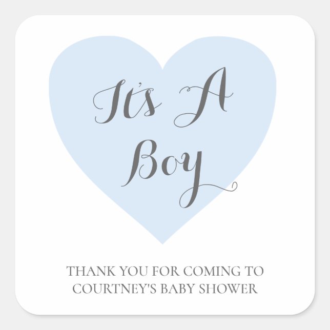 Thank You Cute Blue Heart Its A Boy Baby Shower Square Sticker (Front)