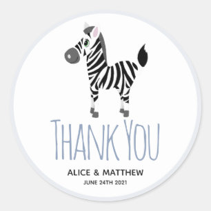 Thank You Cute Blue Zebra Baby Shower Favour Classic Round Sticker