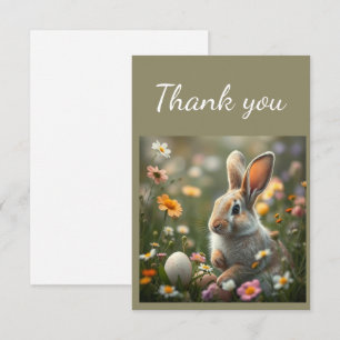 Thank You Cute Bunny Rabbit Easter Eggs Flowers Card