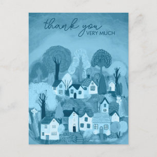 THANK YOU Cute Country Village Illustration Postcard