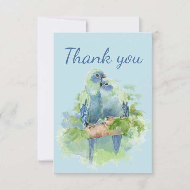Thank You Cute Cuddling Blue Parrot Birds Card (Front)
