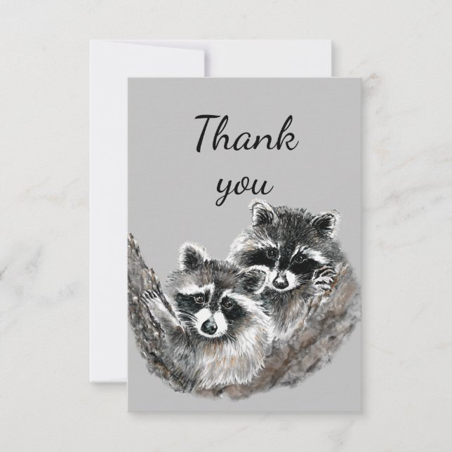 Thank You Cute Cuddling Racoon Hugs Love Animal Card (Front)