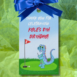 Thank You Cute Dinosaur Golf Themed Kids Birthday  Gift Tags