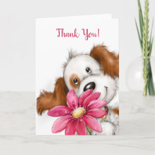 Thank You, Cute Dog with Big Flower Card
