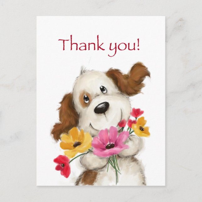 Thank you, cute dog with flowers. postcard (Front)
