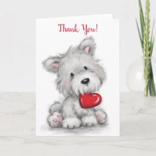 Thank you, cute dog with red heart card
