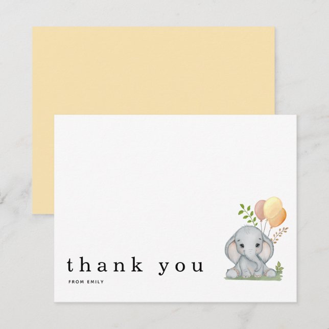 Thank You Cute Elephant Yellow Gender Neutral Card (Front/Back)