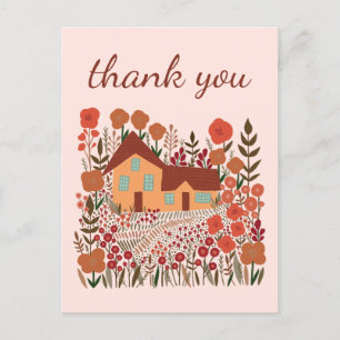 Thank You Cute Farmhouse Flowers Autumn Postcard