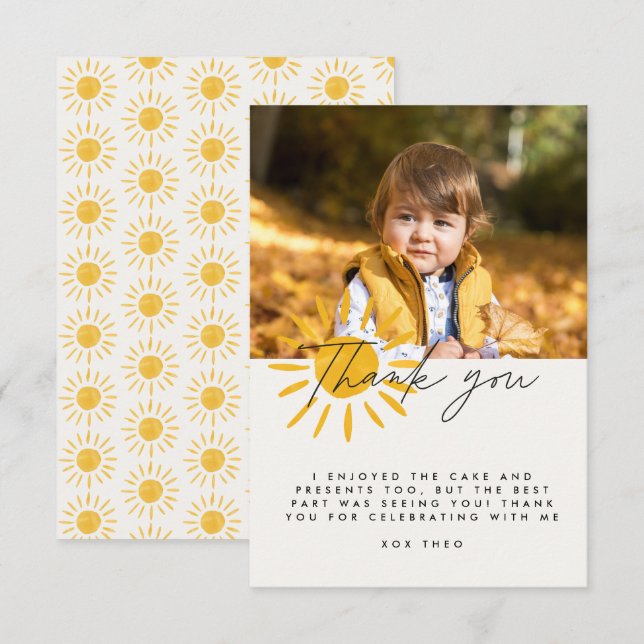 Thank you cute fun watercolor sun birthday (Front/Back)
