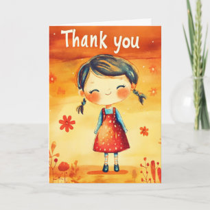 Thank You Cute Girl Holiday Card