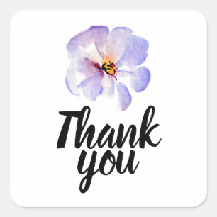 Thank You Cute Lavender Blue Watercolor Flower Square Sticker