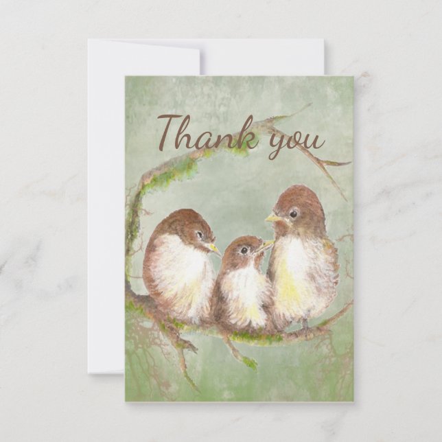 Thank You Cute Little Bird Family Animal Art Card (Front)