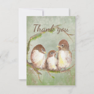 Thank You Cute Little Bird Family Animal Art Card