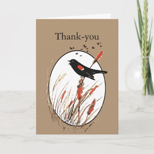 Thank You Cute Little Red-Winged Blackbird Bird (Front)