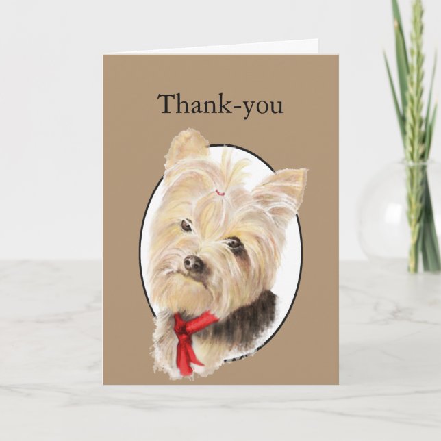 Thank You Cute Little Yorkshire Terrier Yorkie Dog Card (Front)