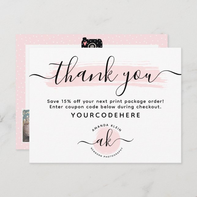 Thank You Cute Minimalist Photography Logo 4-Photo Postcard (Front/Back)
