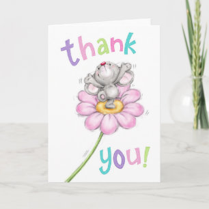 Thank you, cute mouse with joy on flower card