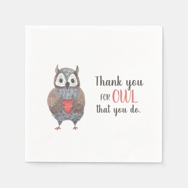 Thank You Cute Owl Napkin (Front)