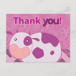 "Thank You" Cute Pink Cow Postcard