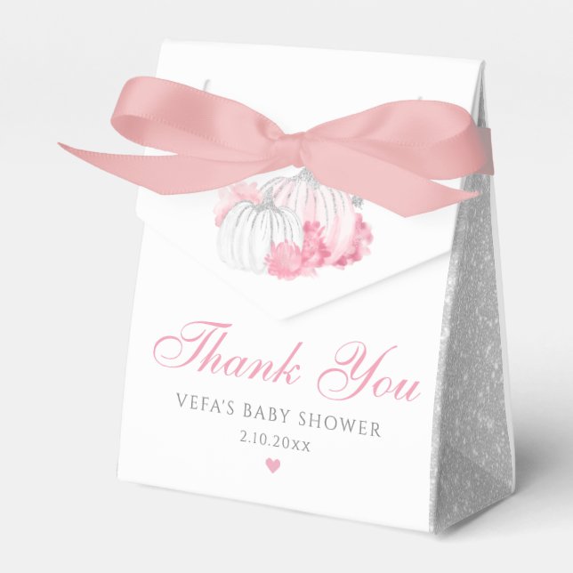 Thank You Cute Pink Fall Pumpkin Girl Baby Shower  Favour Box (Front Side)