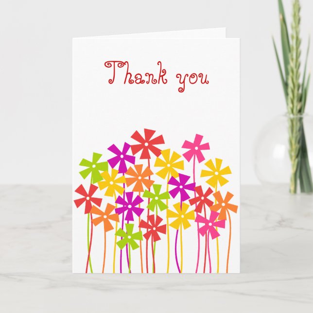 Thank you Cute pink yellow orange simple flowers Card (Front)